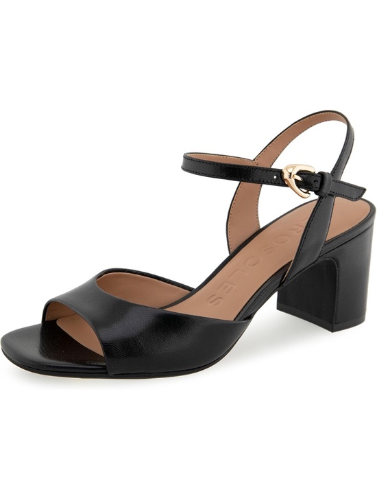 AEROSOLES Shoes - AEROSOLES Black Leather Open-Toe Block Heel Sandal with Ankle Strap